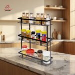 3-Layer Black Metal Kitchen Jar & Spice Rack Organizer