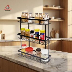 3-Layer Black Metal Kitchen Jar & Spice Rack Organizer