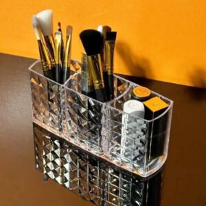 Acrylic 3-Compartment Makeup Brush Organizer