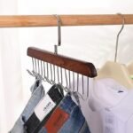 Multipurpose Solid Wooden Hanger with Stainless Steel Hooks