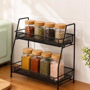 2-Layer Kitchen Jar Stand – Double-Tier Spice Jar Storage Organizer