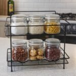 2-Tier Black Metal Countertop Storage Rack – Multi-Purpose Kitchen Organizer