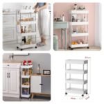 4-tier multipurpose storage trolley with wheels and stainless steel support poles