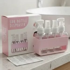 4-in-1 Leakproof Travel Dispenser Bottle with Stickers – Portable Toiletry Organizer