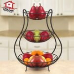 Double-Sided Kitchen Organizer – Black Fruit Basket, Vegetable Stand & Kitchen Counter Rack
