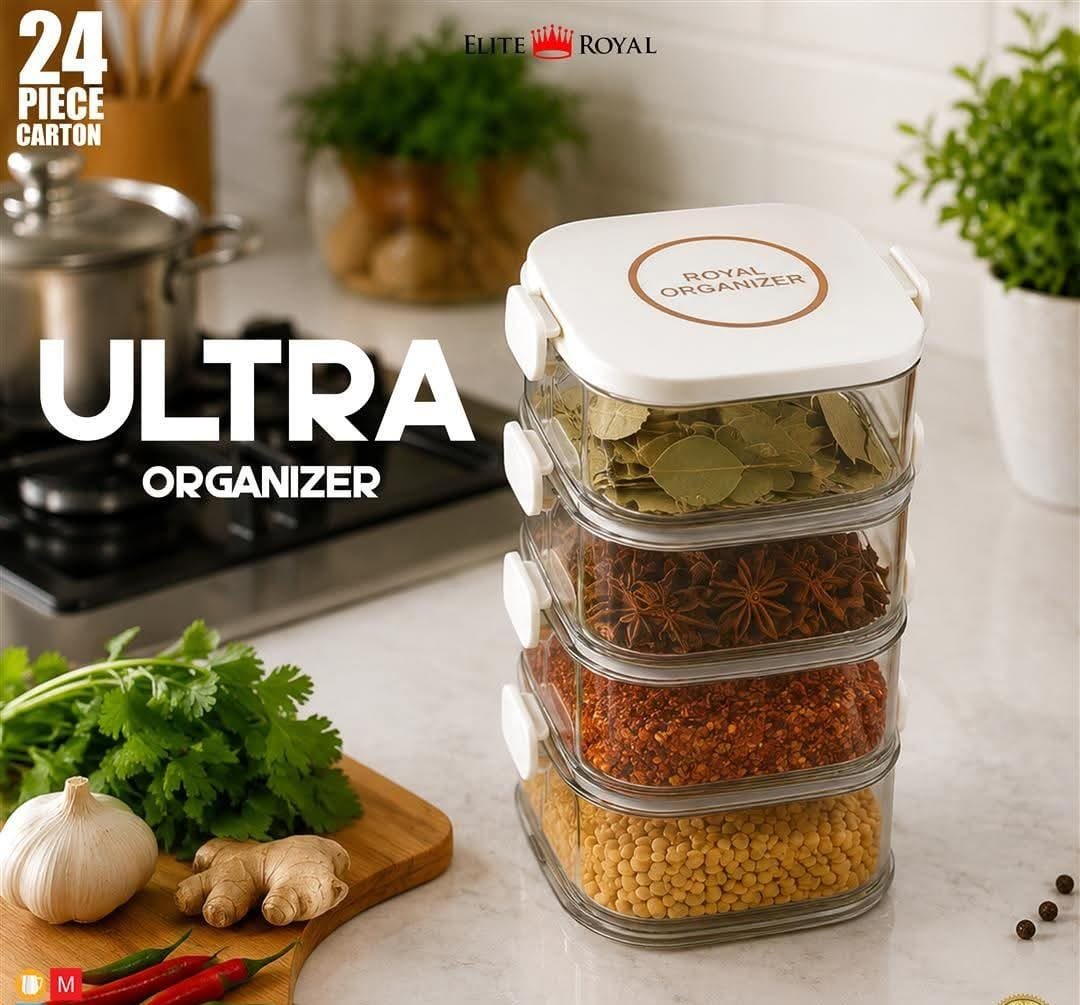 Ultra Organizer 4-Tier Stackable Spice Container set by Elite Royal.