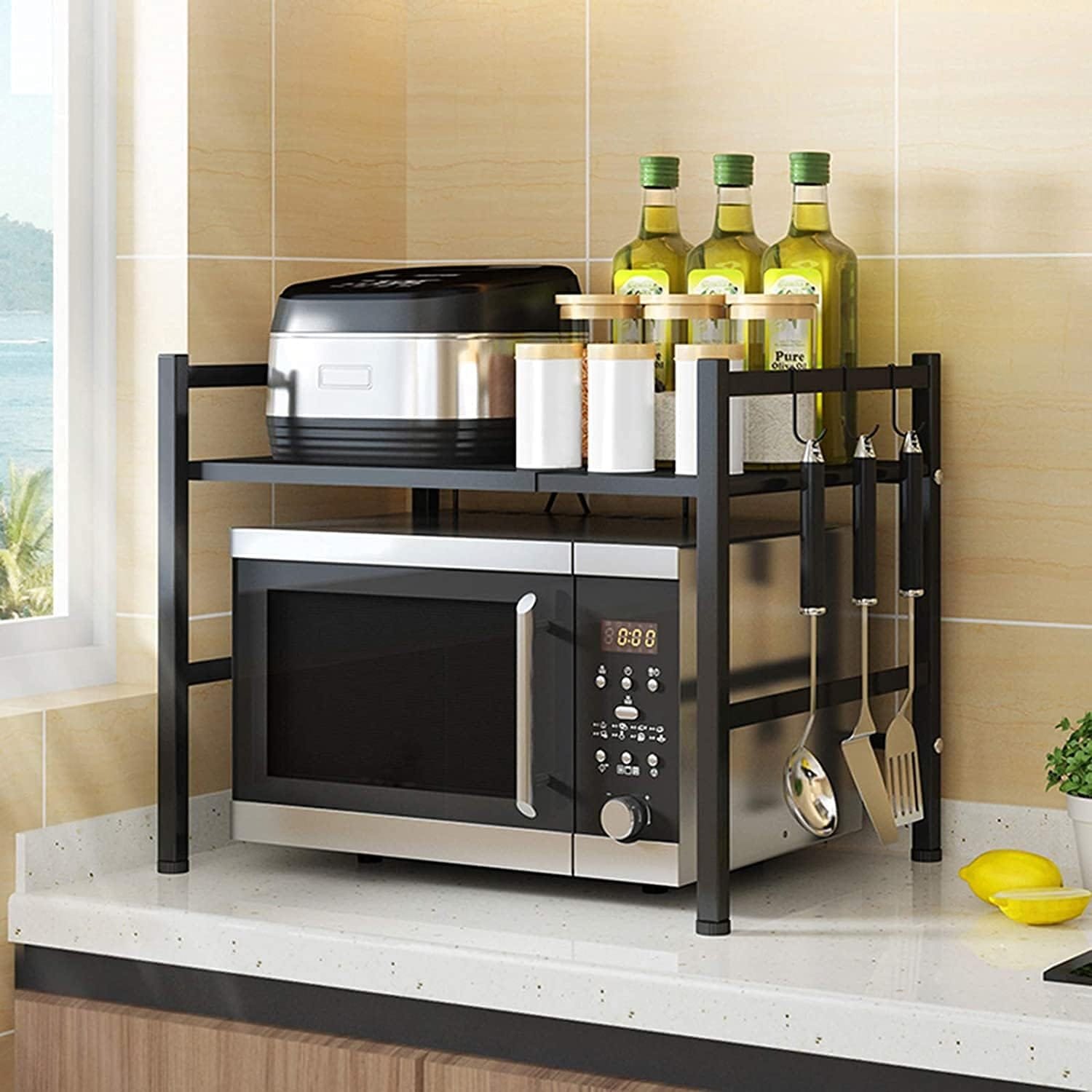 Extendable Heavy-Duty Microwave Oven Rack – Space-Saving Kitchen Organizer