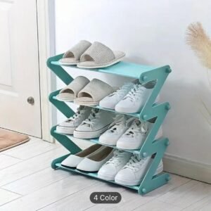Simplicity 4-Tier Black Z-Shaped Shoe Rack