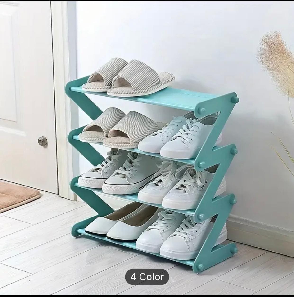 Simplicity 4-Tier Black Z-Shaped Shoe Rack