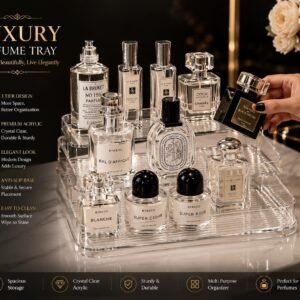 Luxury Mirror Glass Perfume Tray – Vanity Storage & Cosmetic Organizer