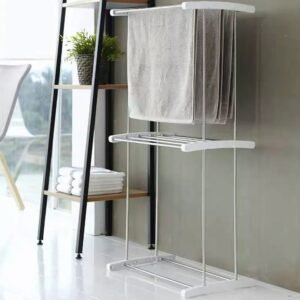 2-Tier Stainless Steel Laundry Rack – Portable Bathroom & Clothes Drying Organizer