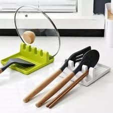 Plastic Kitchen Utensil Rest with Spoon, Spatula & Pot Lid Holder – Multipurpose Kitchen Organizer
