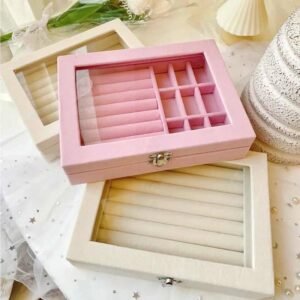 Velvet Jewelry & Accessory Organizer Box with Transparent Lid