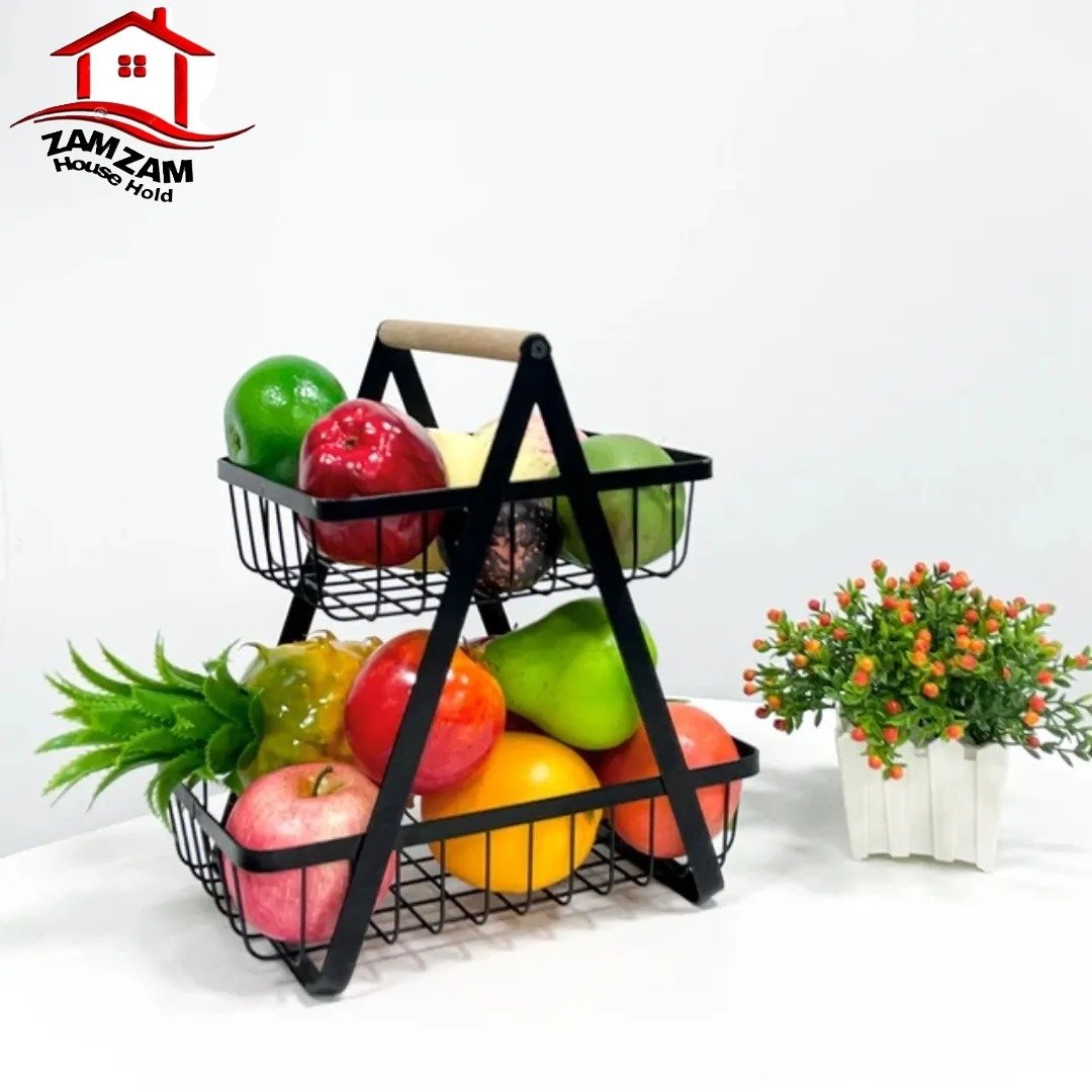 2-Layer Metal Fruit Basket – Double-Tier Kitchen Storage Organizer