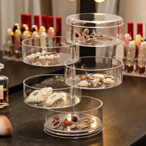 Acrylic Rotating Jewelry Organizer with Lid – 4-Layer Transparent Jewellery Storage Box
