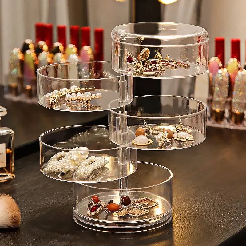 Acrylic Rotating Jewelry Organizer with Lid – 4-Layer Transparent Jewellery Storage Box